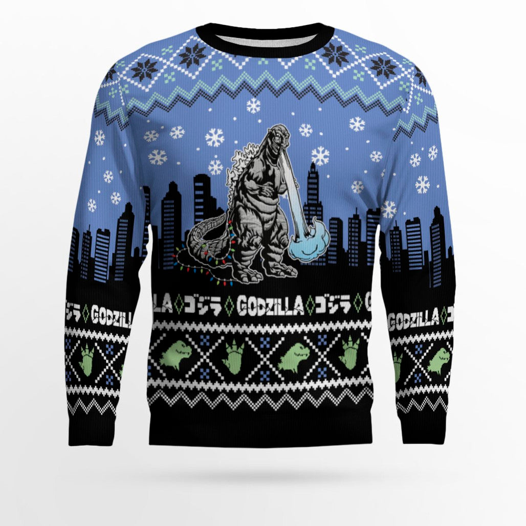 Godzilla City Scene Holiday Ugly Christmas Sweater – Moonbestprint