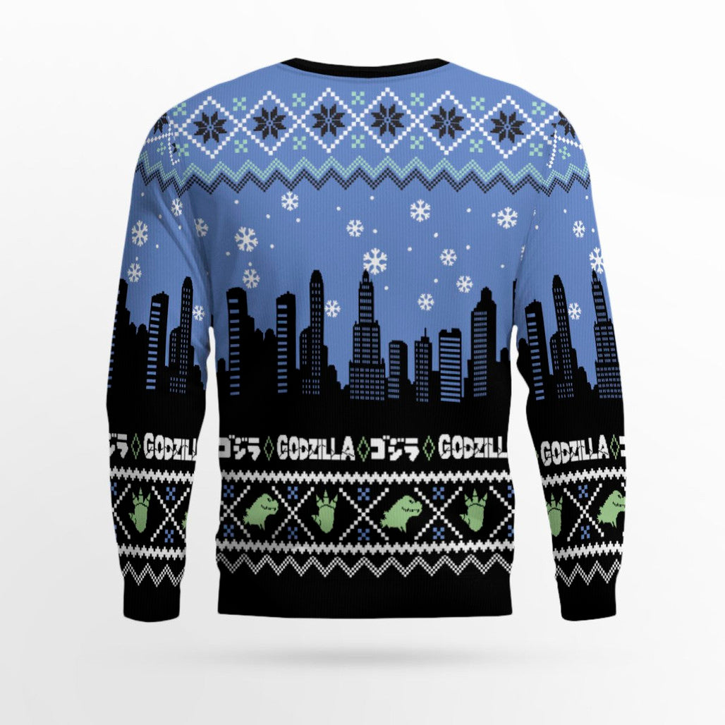 Godzilla City Scene Holiday Ugly Christmas Sweater – Moonbestprint