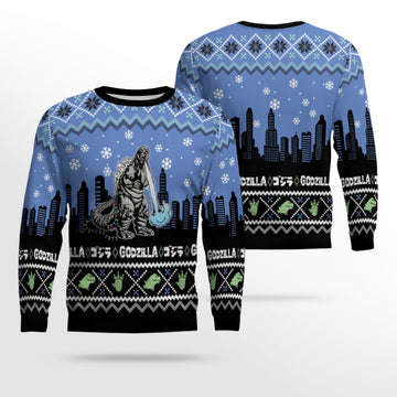 Godzilla City Scene Holiday Ugly Christmas Sweater – Moonbestprint