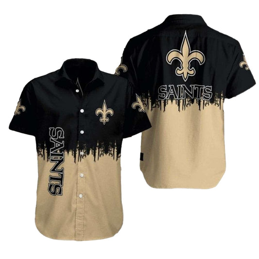 Gold Drip Fashion Saints Black And Tan Hawaiian Shirt - Moonbestprint
