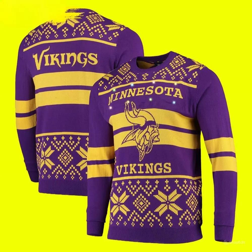 Gold Minnesota Vikings Ugly Christmas Sweater, NFL Christmas Sweater Moonbestprint