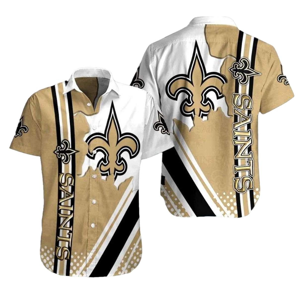Golden Fleur de Force Saints Hawaiian Shirt With Beige Accents - Moonbestprint