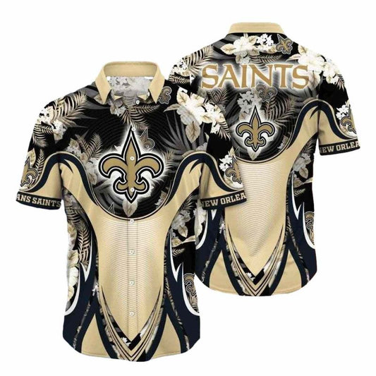 Golden Florals And New Orleans Saints Crest Hawaiian Shirt - Moonbestprint