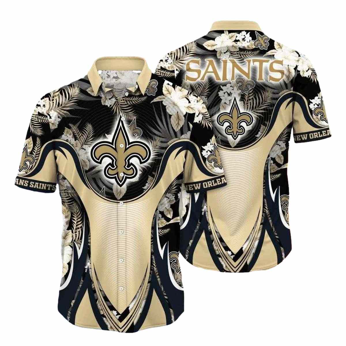 Golden Florals And New Orleans Saints Crest Hawaiian Shirt - Moonbestprint