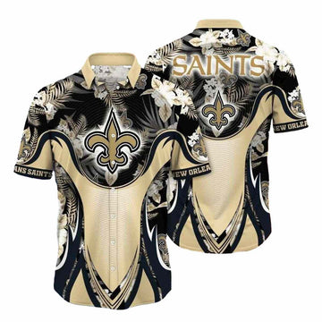 Golden Florals And New Orleans Saints Crest Hawaiian Shirt - Moonbestprint