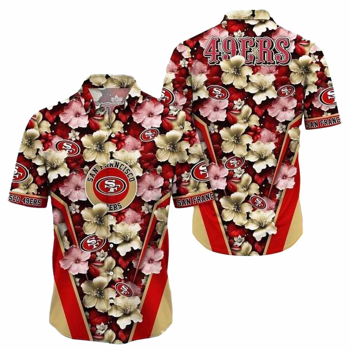 Golden Gate Floral Touchdown San Francisco 49ers Hawaiian Shirt - Moonbestprint