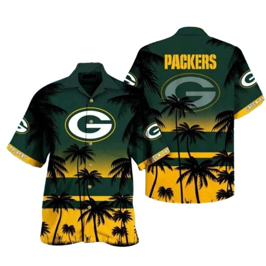 Golden Hour Green Bay Packers Sunset Palm Tree Hawaiian Shirt - Moonbestprint