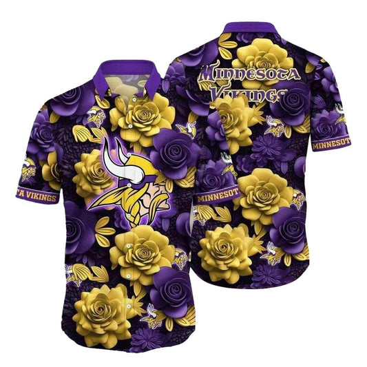 Golden Roses And Purple Pride Minnesota Vikings Hawaiian Shirt - Moonbestprint
