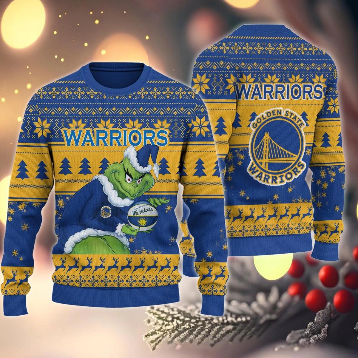 Golden State Warriors Grinch Stolen Ugly Christmas Sweater, NBA Chritsmas Sweater Moonbestprint