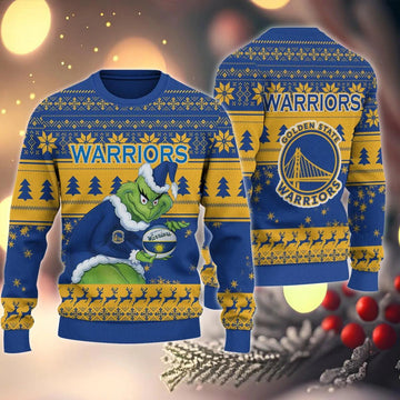 Golden State Warriors Grinch Stolen Ugly Christmas Sweater, NBA Chritsmas Sweater Moonbestprint