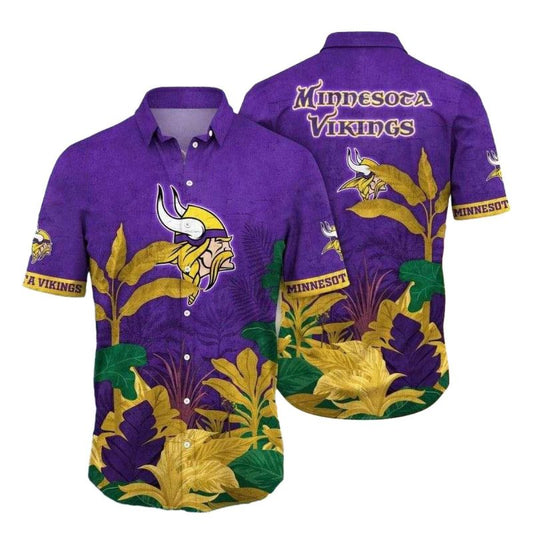 Golden Tropics Minnesota Vikings Hawaiian Shirt With Golden Foliage - Moonbestprint