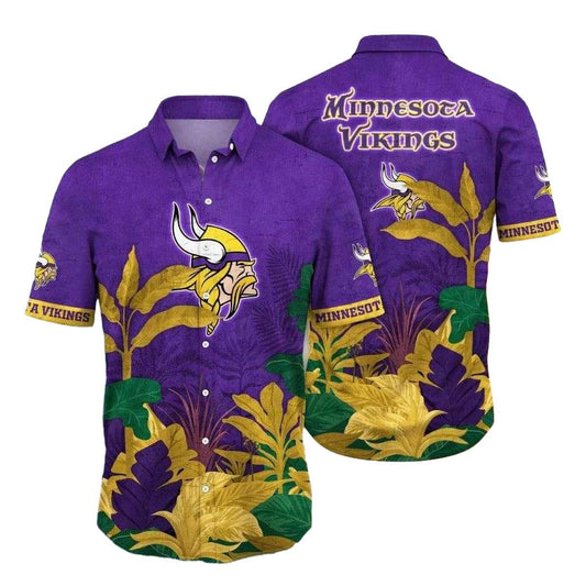 Golden Tropics Minnesota Vikings Hawaiian Shirt With Golden Foliage - Moonbestprint