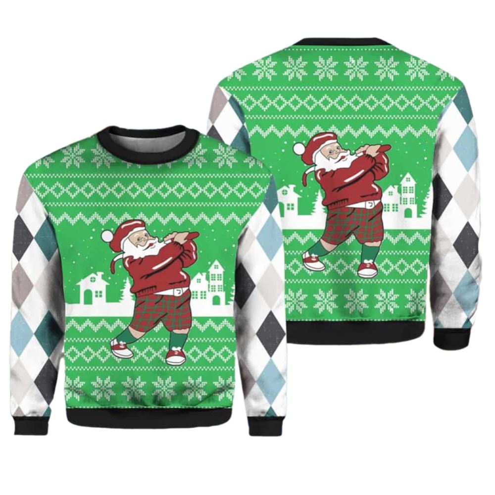 Golfer Santa Ugly Christmas Sweater - Moonbestprint