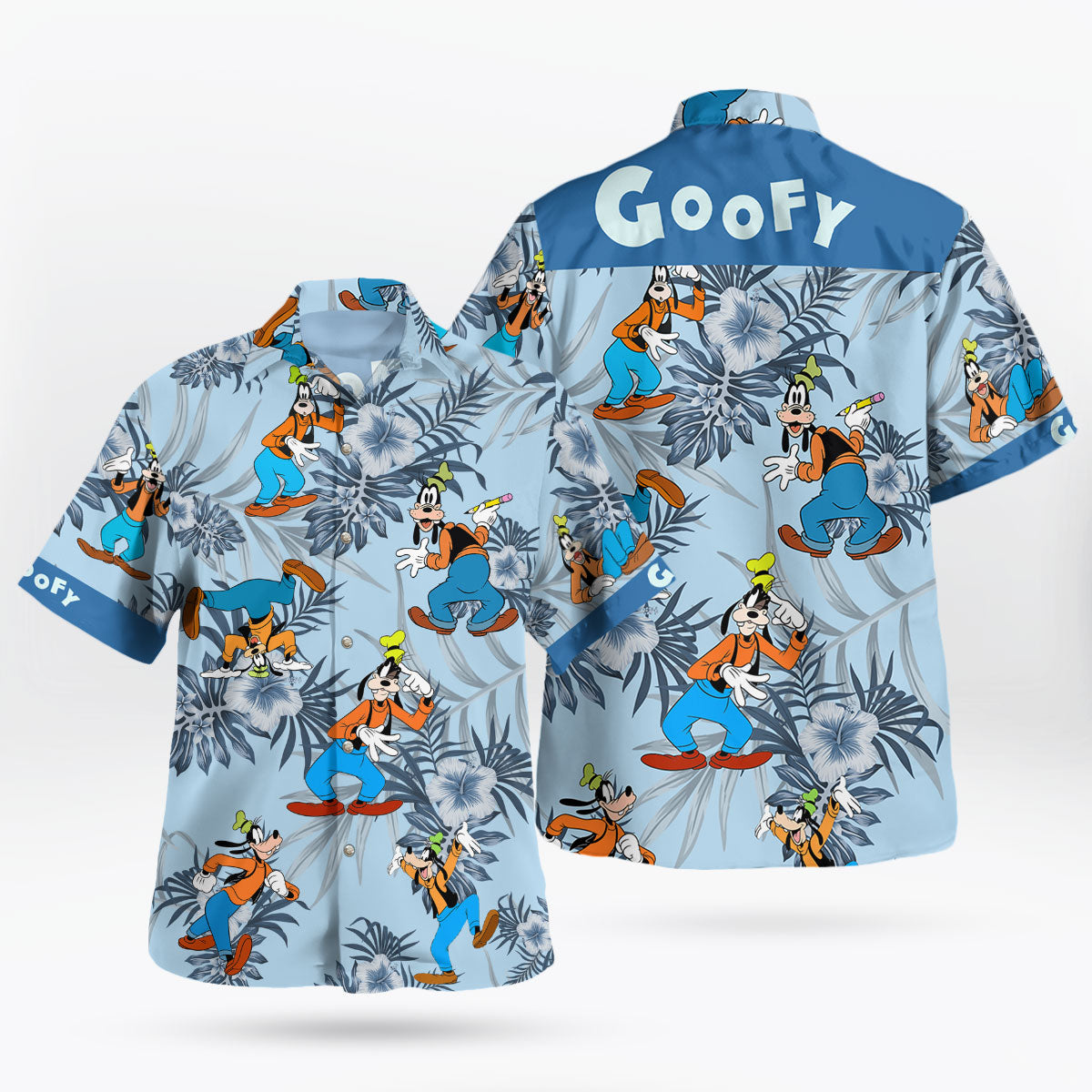 Goofy Tropical Floral Disney Hawaiian Shirt Blue – Moonbestprint
