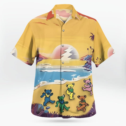Grateful Dead Dancing Bear On The Beach Hawaiian Shirt – Moonbestprint
