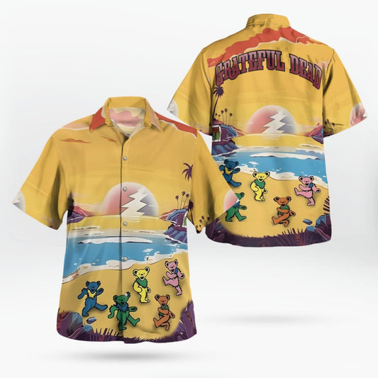 Grateful Dead Dancing Bear On The Beach Hawaiian Shirt - Moonbestprint