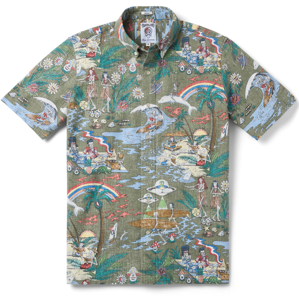 Grateful Dead Far Out Dusty Olive Hawaiian Shirt – Moonbestprint