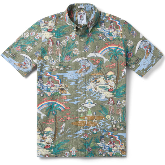 Grateful Dead Far Out Dusty Olive Hawaiian Shirt – Moonbestprint
