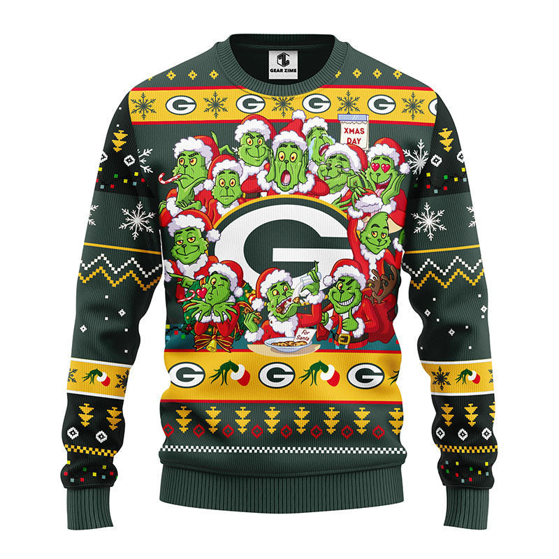 Green Bay Packers 12 Grinch Xmas Day Ugly Christmas Sweater, Grinch Xmas Sweater Moonbestprint