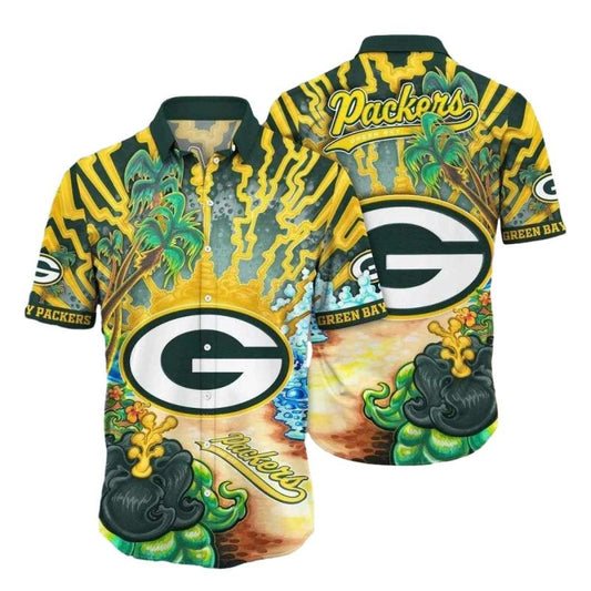 Green Bay Packers Abstract Art Electrified Wave Hawaiian Shirt - Moonbestprint
