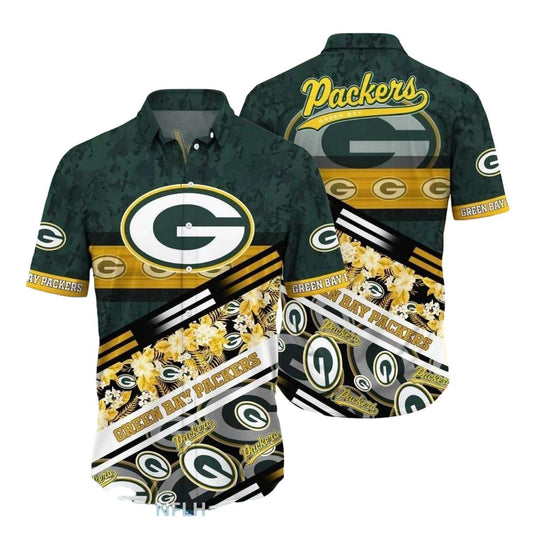 Green Bay Packers Abstract Stripes And Team Logos Hawaiian Shirt - Moonbestprint