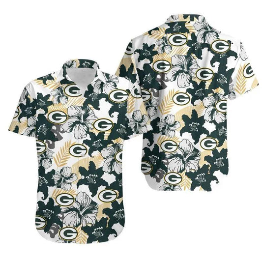 Green Bay Packers Aloha White Background Hawaiian Shirt, NFL Hawaiian Shirt Moonbestprint