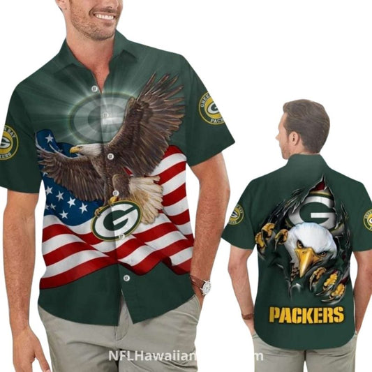 Green Bay Packers American Eagle Flag Hawaiian Shirt - Moonbestprint