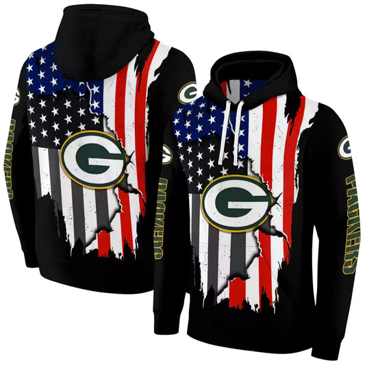 Green Bay Packers American Pride Black Aop Hoodie - Moonbestprint