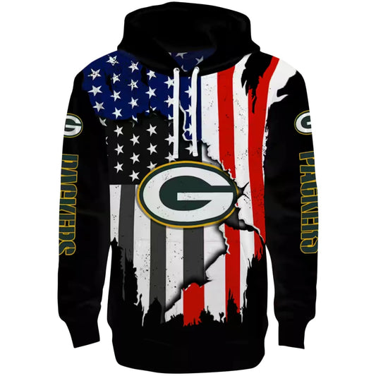 Green Bay Packers American Pride Black Aop Hoodie - Moonbestprint