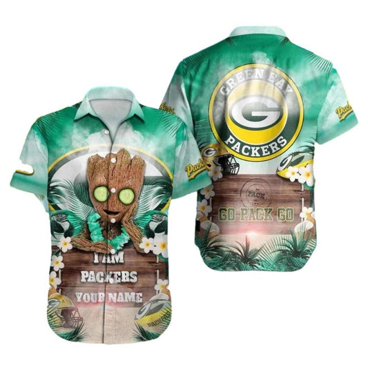 Green Bay Packers And Groot Go Pack Go Hawaiian Shirt - Moonbestprint