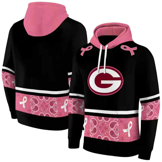Green Bay Packers Awareness Ribbon Black Pink Aop Hoodie - Moonbestprint