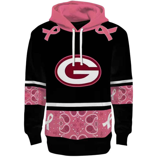 Green Bay Packers Awareness Ribbon Black Pink Aop Hoodie - Moonbestprint