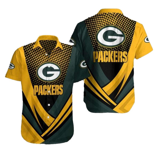 Green Bay Packers Bold Diagonal Stripe Gold Green Hawaiian Shirt - Moonbestprint