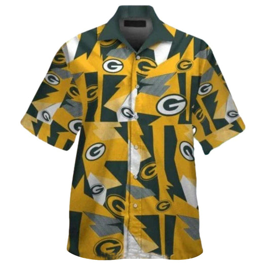 Green Bay Packers Bold Geometric Pattern Hawaiian Shirt - Moonbestprint