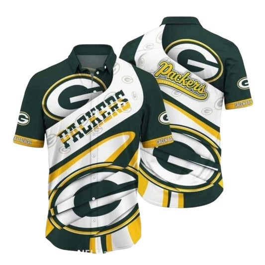 Green Bay Packers Bold Logo And Stripe Hawaiian Shirt - Moonbestprint