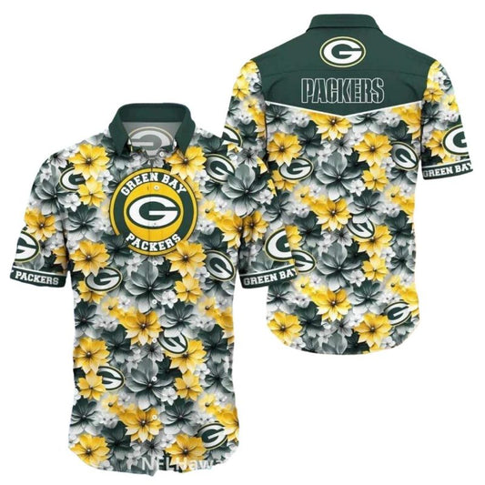 Green Bay Packers Bold Yellow Floral Hawaiian Shirt - Moonbestprint