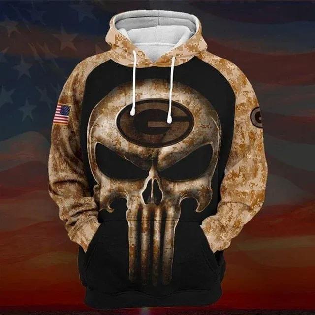 Green Bay Packers Camouflage Skull 3D Hoodie, NFL Hoodie Moonbestprint