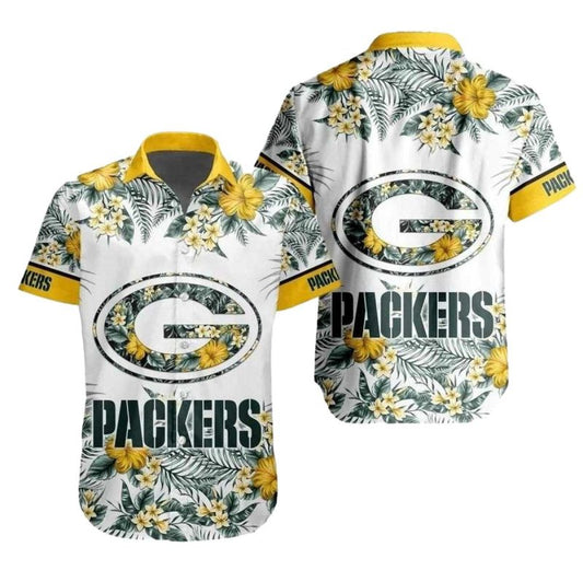 Green Bay Packers Cheerful Hibiscus Hawaiian Shirt - Moonbestprint