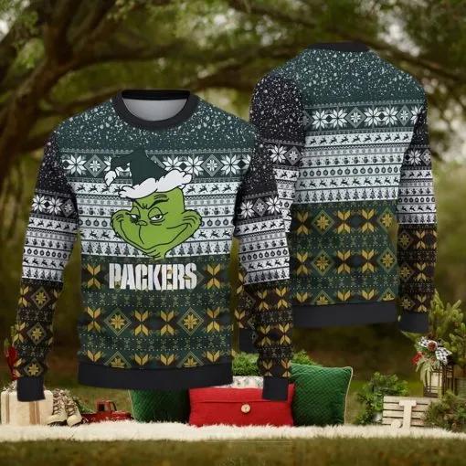 Green Bay Packers Christmas Grinch Ugly Christmas Sweater, NFL Chritsmas Sweater Moonbestprint