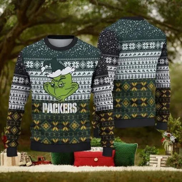 Green Bay Packers Christmas Grinch Ugly Christmas Sweater, NFL Chritsmas Sweater Moonbestprint