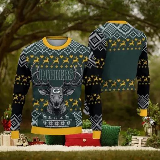 Green Bay Packers Christmas Reindeer Ugly Christmas Sweater, NFL Chritsmas Sweater Moonbestprint