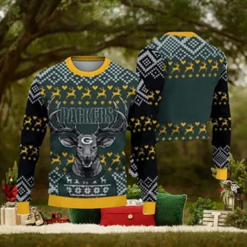 Green Bay Packers Christmas Reindeer Ugly Christmas Sweater, NFL Chritsmas Sweater Moonbestprint