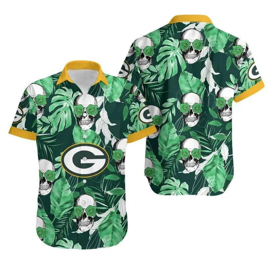Green Bay Packers Coconut Leaves And Skulls Hawaii Shirt Summer Collection, NFL Hawaiian Shirt Moonbestprint