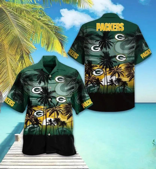 Green Bay Packers Coconut Sunset Green Hawaiian Shirt, NFL Hawaiian Shirt Moonbestprint