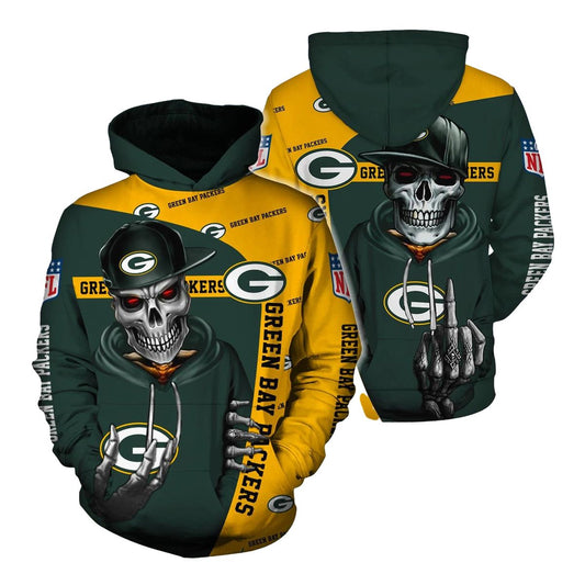 Green Bay Packers Cute Deaths With Hat Aop Hoodie - Moonbestprint