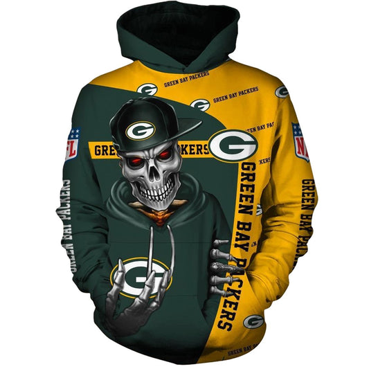 Green Bay Packers Cute Deaths With Hat Aop Hoodie - Moonbestprint