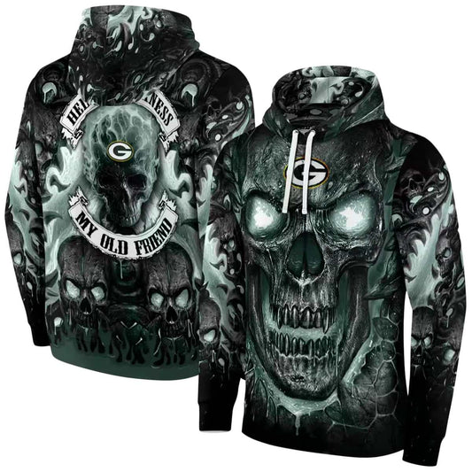 Green Bay Packers Demonic Skull Green Black Aop Hoodie - Moonbestprint
