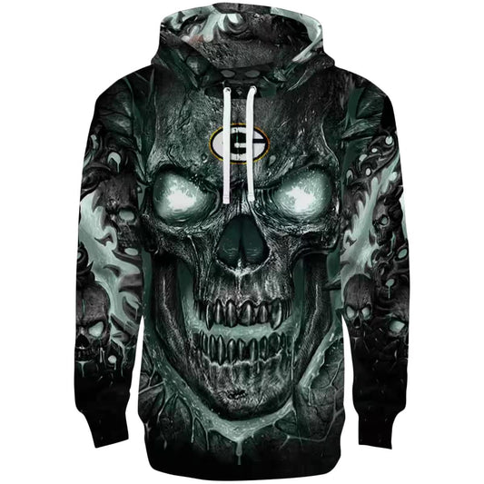 Green Bay Packers Demonic Skull Green Black Aop Hoodie - Moonbestprint
