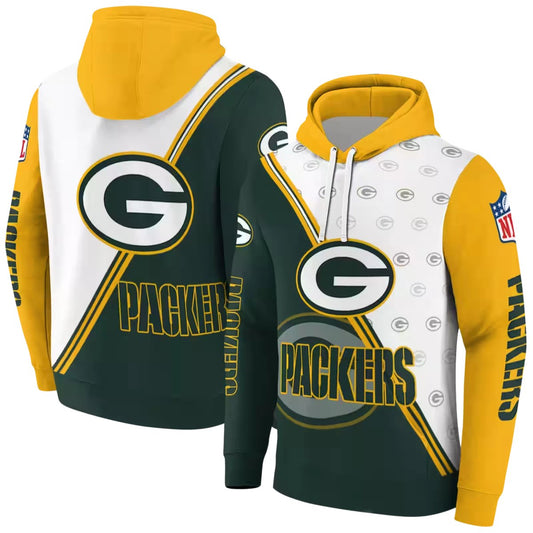 Green Bay Packers Diagonal Stripe Green White Aop Hoodie - Moonbestprint