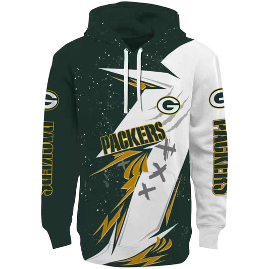Green Bay Packers Dynamic Slash Green White Aop Hoodie - Moonbestprint